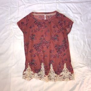 Pink Floral Shirt with Lace